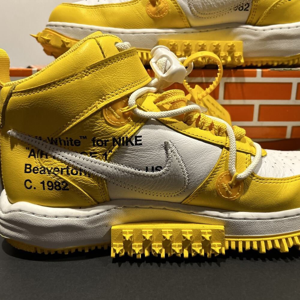 Size 9- Off-White x Nike Air Force 1 SP Leather Mid Varsity Maize W OG BOX - Picture 2 of 15